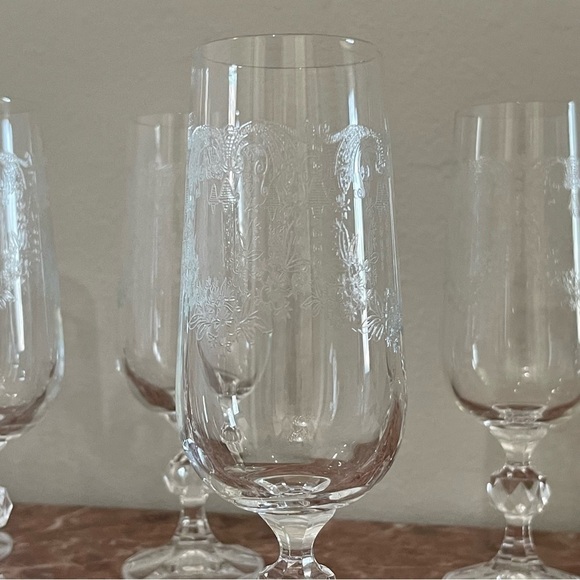 Vintage Cascade Crystal Etched Champagne Flute Wine Glasses Set of 6 – 7” Tall - Picture 5 of 12